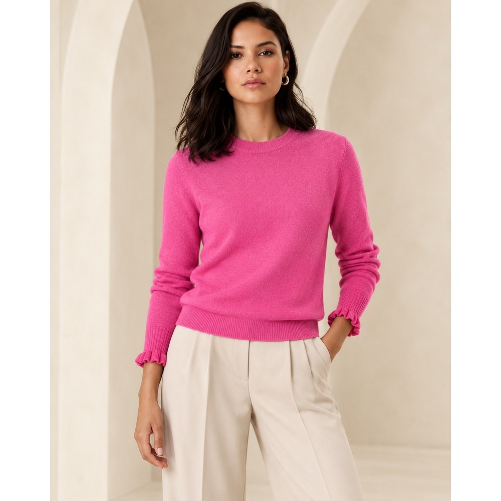 Banana Republic Filpucci Merino Wool Cashmere Sweater Pink Ruffle Cuff Medium